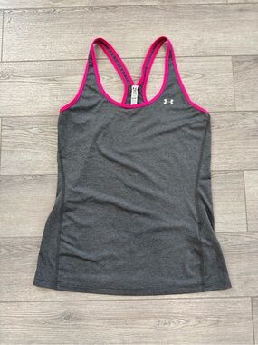 Under Armour Heat Gear Gray Tank Top with Hot Pink Trim and Breast Cancer Ribbon